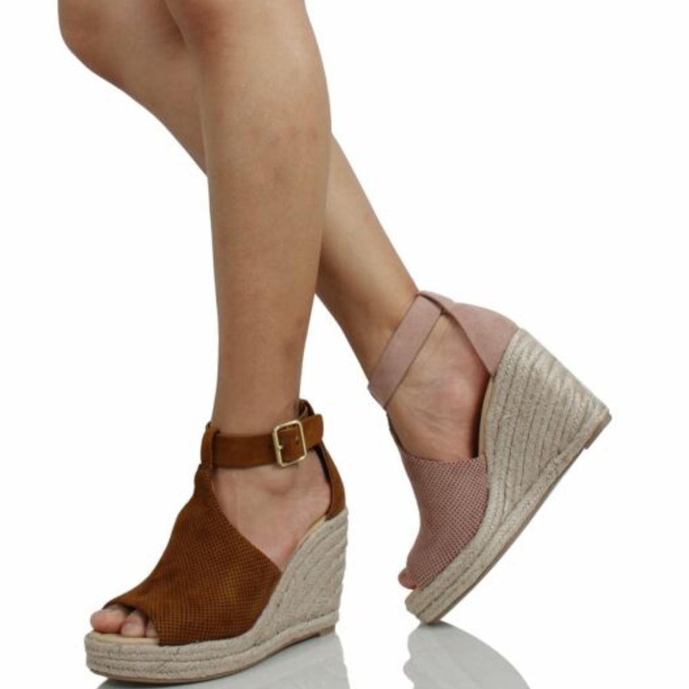 NEW Perforated Espadrille Platform Wedge Sandals - Picture 8 of 8